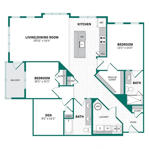 a floor plan of a bedroom apartment